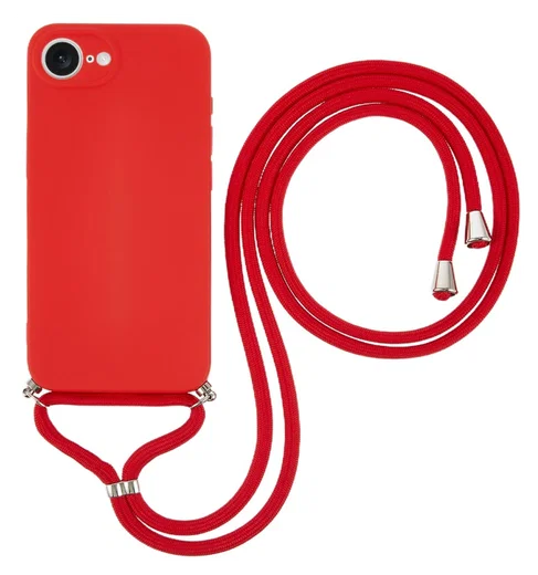 Apple iPhone 17e / 16e Hoesje met Koord en Camera Bescherming Back Cover Rood afbeelding 1