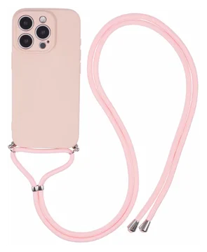 iPhone 16 Pro Max Hoesje met Koord en Camera Bescherming Back Cover Roze