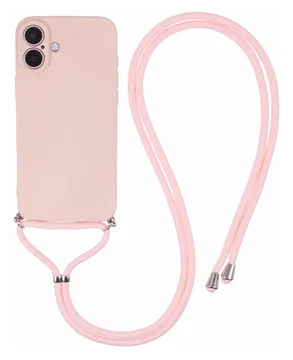 Apple iPhone 16 Plus Hoesje met Koord en Camera Bescherming Back Cover Roze
