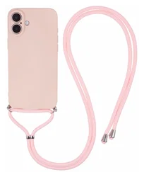Apple iPhone 16 Plus Hoesje met Koord en Camera Bescherming Back Cover Roze afbeelding
