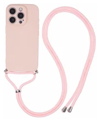 Apple iPhone 16 Pro Hoesje met Koord en Camera Bescherming Back Cover Roze afbeelding