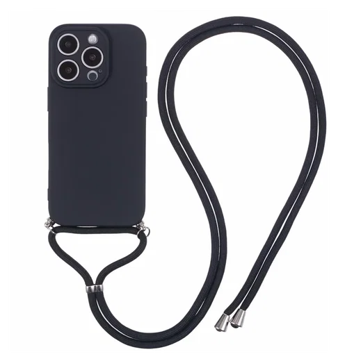 Apple iPhone 16 Pro Hoesje met Koord en Camera Bescherming Back Cover Zwart afbeelding 1