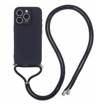 Apple iPhone 16 Pro Hoesje met Koord en Camera Bescherming Back Cover Zwart