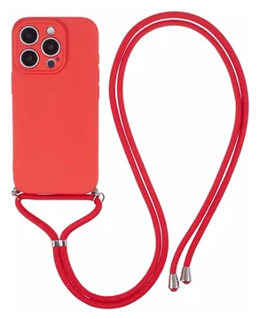 Apple iPhone 16 Pro Hoesje met Koord en Camera Bescherming Back Cover Rood