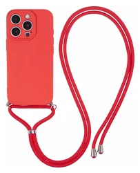 Apple iPhone 16 Pro Hoesje met Koord en Camera Bescherming Back Cover Rood afbeelding