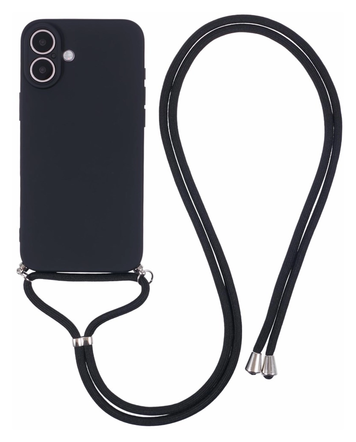 Apple iPhone 16 Hoesje met Koord en Camera Bescherming Back Cover Zwart afbeelding 1