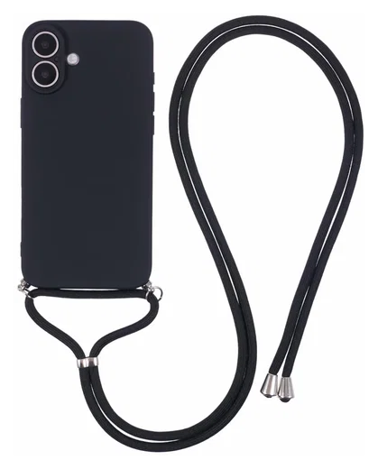 Apple iPhone 16 Hoesje met Koord en Camera Bescherming Back Cover Zwart afbeelding 1