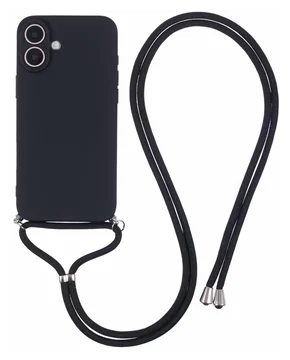 Apple iPhone 16 Hoesje met Koord en Camera Bescherming Back Cover Zwart