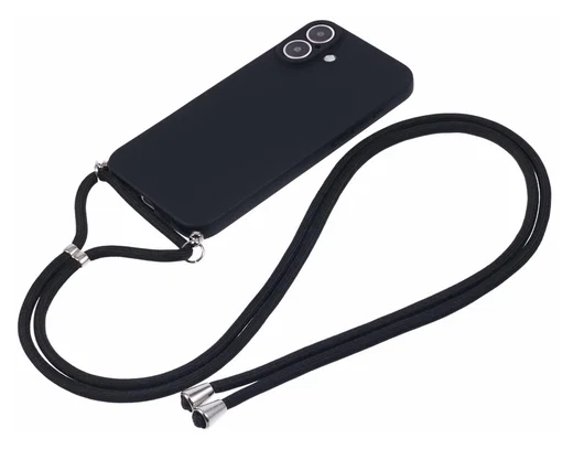Apple iPhone 16 Hoesje met Koord en Camera Bescherming Back Cover Zwart afbeelding 6