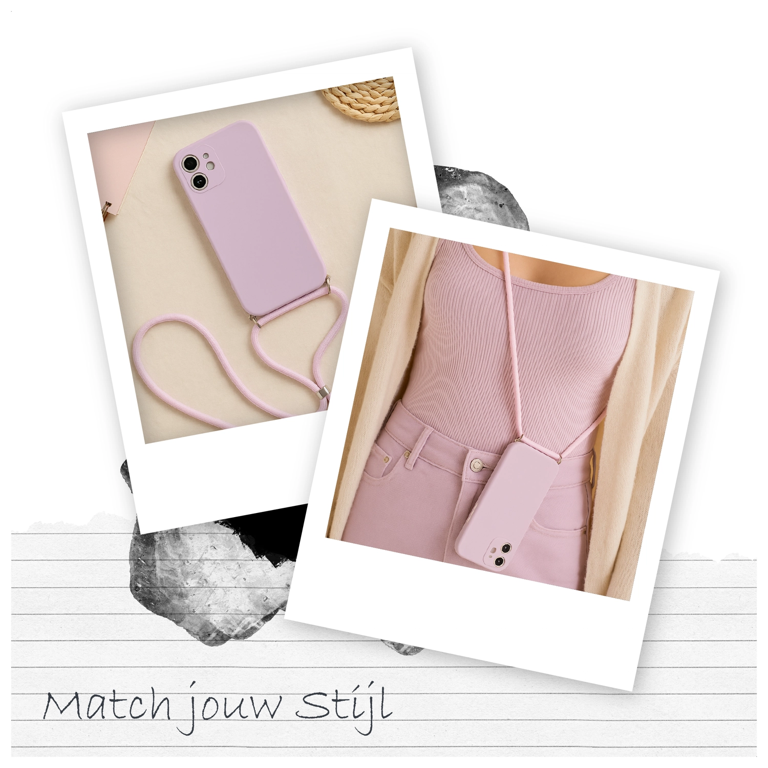 Apple iPhone 16 Hoesje met Koord en Camera Bescherming Back Cover Paars afbeelding 4