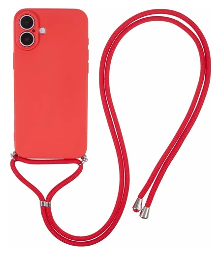 Apple iPhone 16 Hoesje met Koord en Camera Bescherming Back Cover Rood afbeelding 1