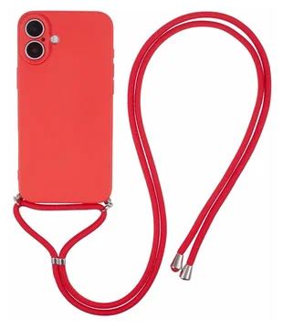 Apple iPhone 16 Hoesje met Koord en Camera Bescherming Back Cover Rood