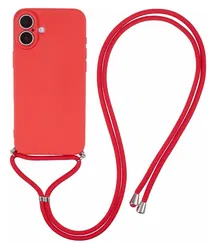 Apple iPhone 16 Hoesje met Koord en Camera Bescherming Back Cover Rood afbeelding