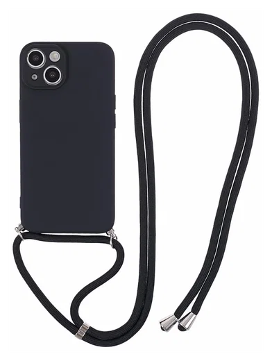 Apple iPhone 15 Hoesje met Koord en Camera Bescherming Back Cover Zwart afbeelding 1