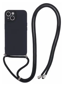 Apple iPhone 15 Hoesje met Koord en Camera Bescherming Back Cover Zwart