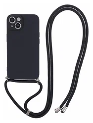 Apple iPhone 15 Hoesje met Koord en Camera Bescherming Back Cover Zwart afbeelding
