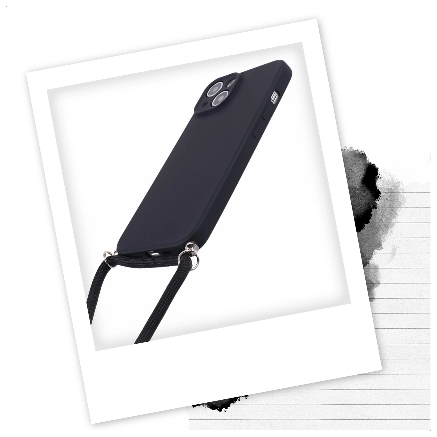 Apple iPhone 15 Hoesje met Koord en Camera Bescherming Back Cover Zwart afbeelding 2