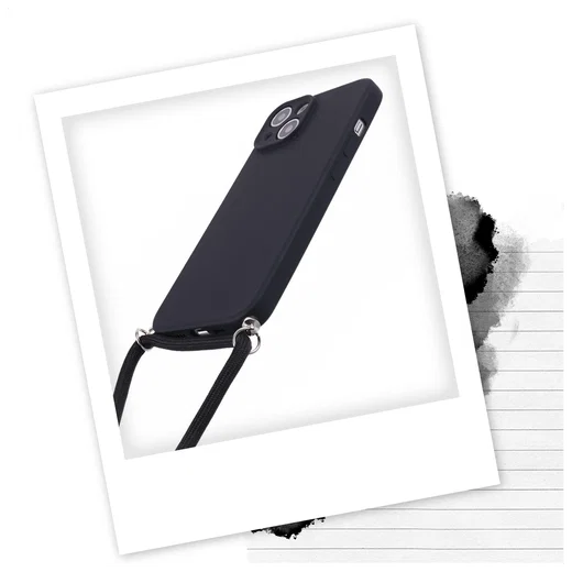 Apple iPhone 15 Hoesje met Koord en Camera Bescherming Back Cover Zwart afbeelding 2