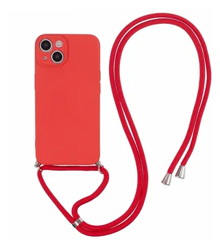 Apple iPhone 15 Hoesje met Koord en Camera Bescherming Back Cover Rood