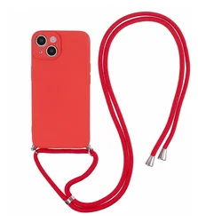 Apple iPhone 15 Hoesje met Koord en Camera Bescherming Back Cover Rood afbeelding