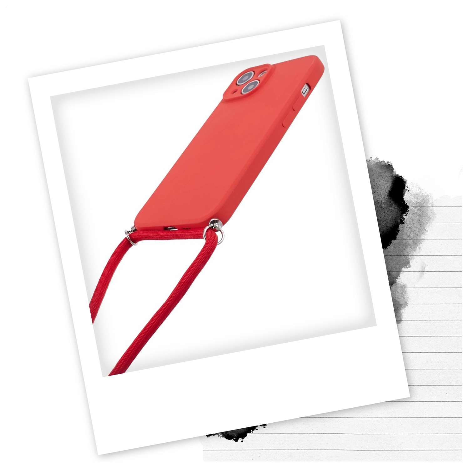 Apple iPhone 15 Hoesje met Koord en Camera Bescherming Back Cover Rood afbeelding 2