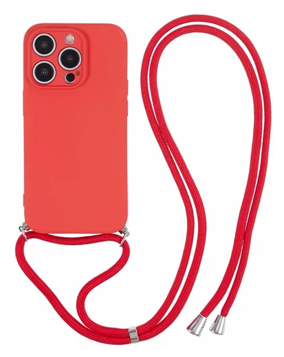 Apple iPhone 15 Pro Hoesje met Koord en Camera Bescherming Back Cover Rood afbeelding 1