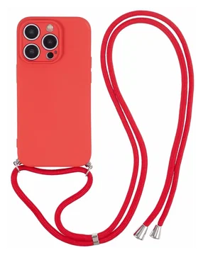 Apple iPhone 15 Pro Hoesje met Koord en Camera Bescherming Back Cover Rood