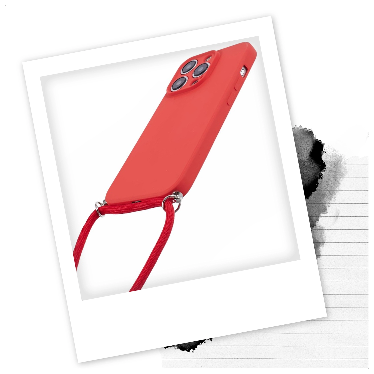 Apple iPhone 15 Pro Hoesje met Koord en Camera Bescherming Back Cover Rood afbeelding 2