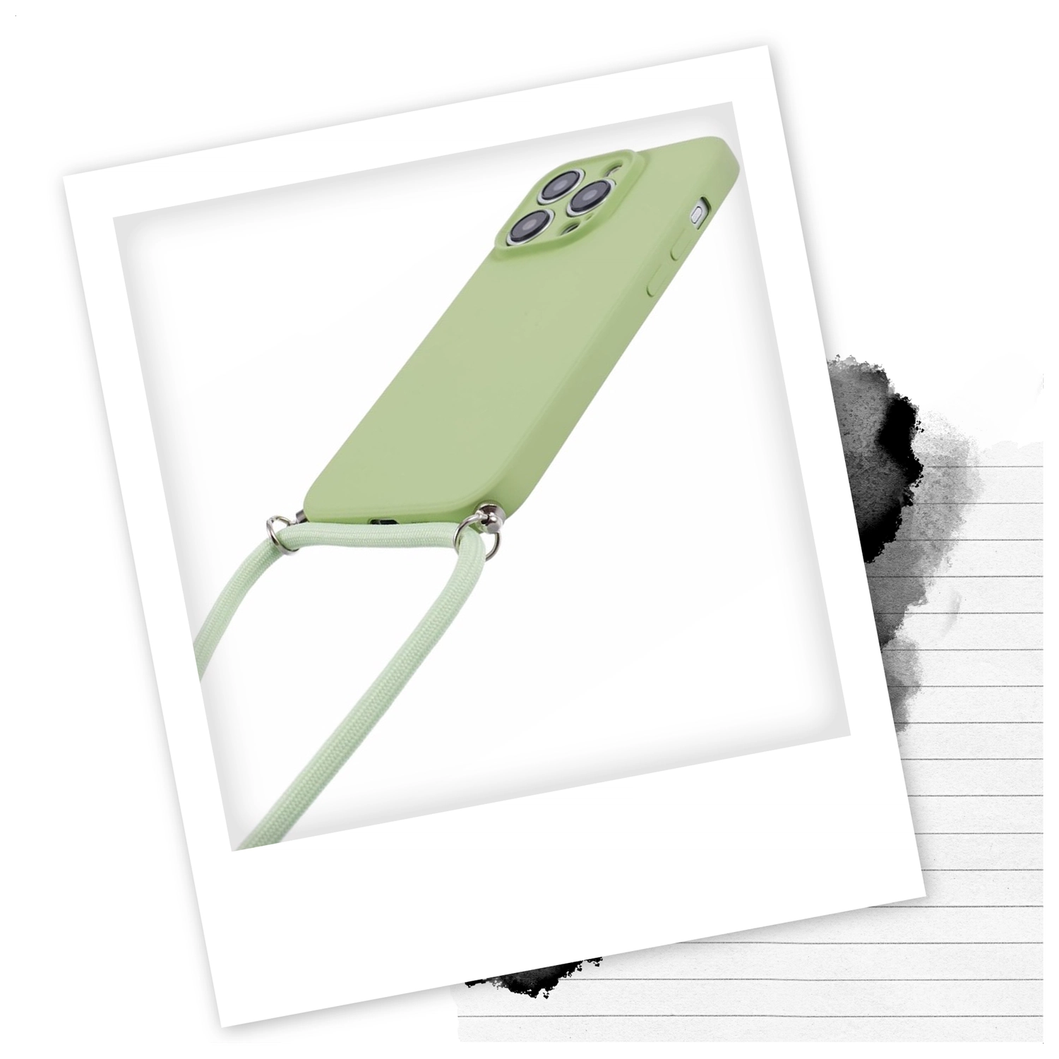 Apple iPhone 15 Pro Hoesje met Koord en Camera Bescherming Back Cover Matcha afbeelding 2