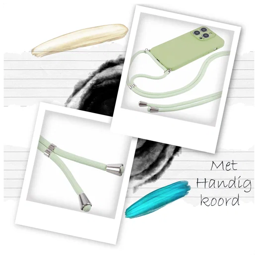 Apple iPhone 15 Pro Hoesje met Koord en Camera Bescherming Back Cover Matcha afbeelding 3