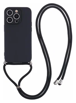 iPhone 15 Pro Max Hoesje met Koord en Camera Bescherming Back Cover Zwart