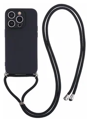 iPhone 15 Pro Max Hoesje met Koord en Camera Bescherming Back Cover Zwart afbeelding