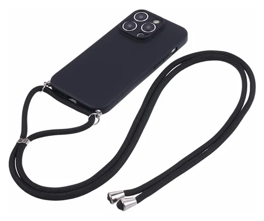 iPhone 15 Pro Max Hoesje met Koord en Camera Bescherming Back Cover Zwart afbeelding 6