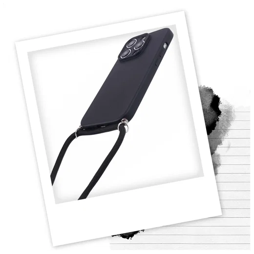 iPhone 15 Pro Max Hoesje met Koord en Camera Bescherming Back Cover Zwart afbeelding 2