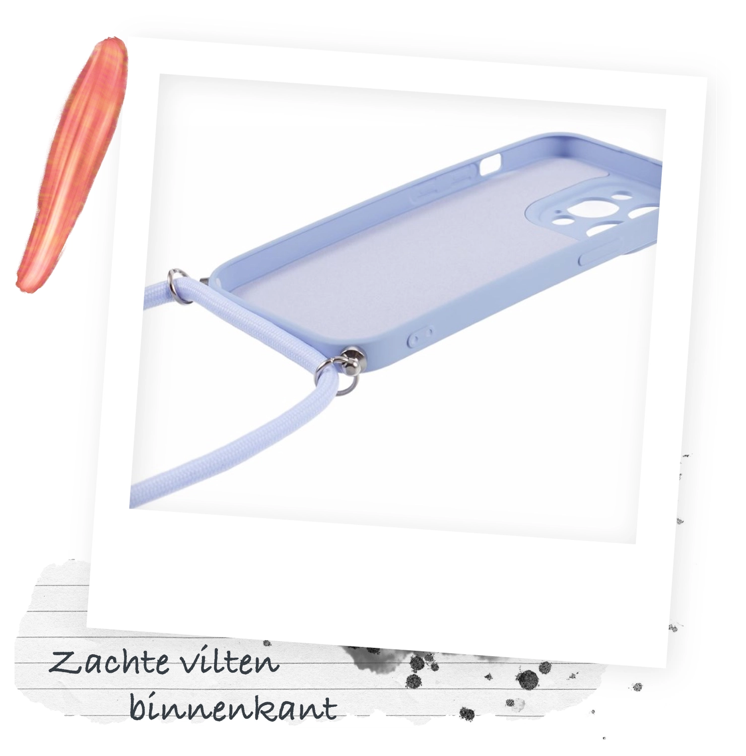 iPhone 15 Pro Max Hoesje met Koord en Camera Bescherming Back Cover Lichtpaars afbeelding 5