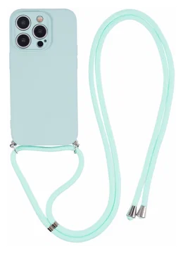 Apple iPhone 15 Pro Max Hoesje met Koord en Camera Bescherming Back Cover Mint