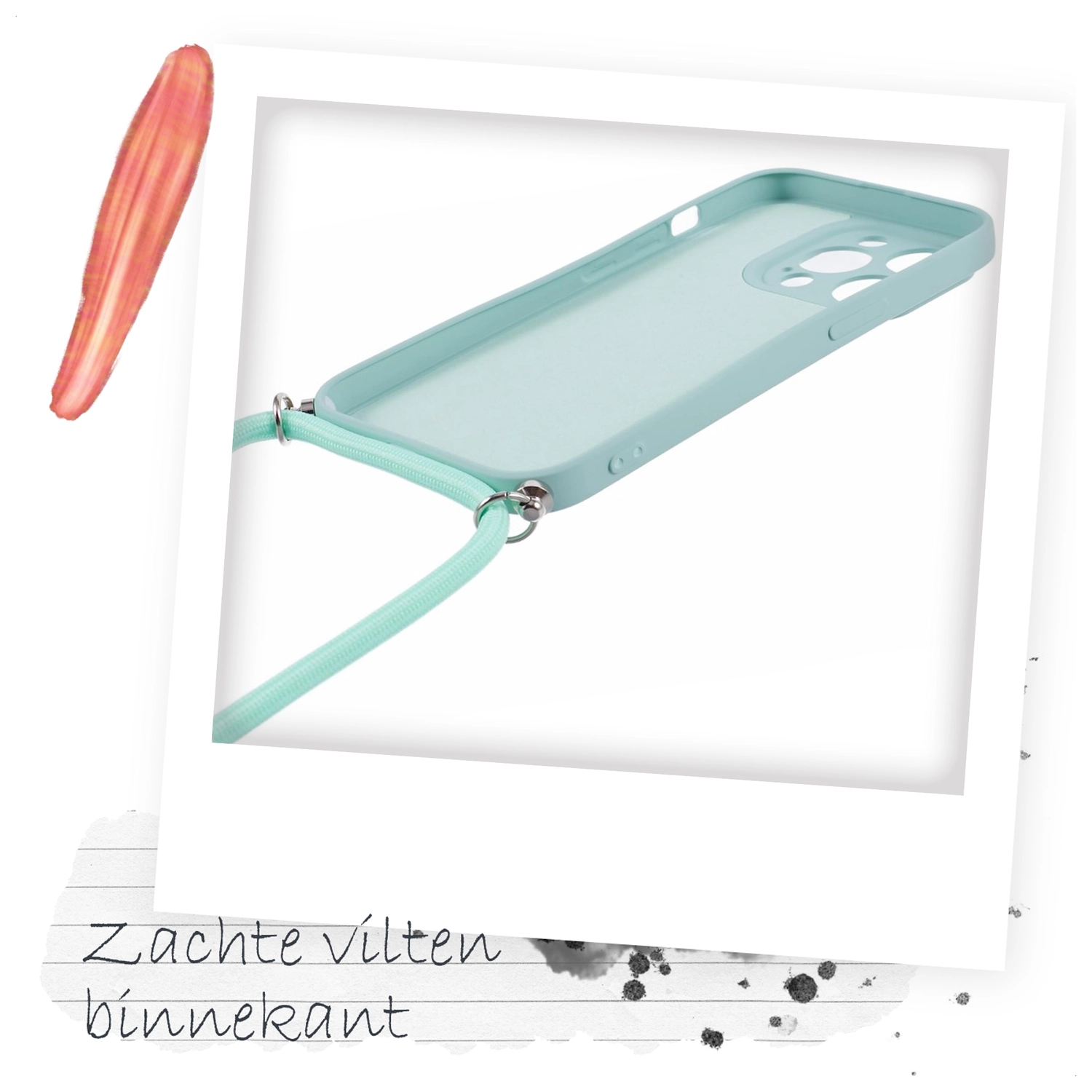 Apple iPhone 15 Pro Max Hoesje met Koord en Camera Bescherming Back Cover Mint afbeelding 6