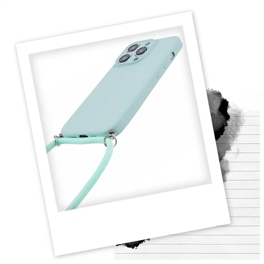 Apple iPhone 15 Pro Max Hoesje met Koord en Camera Bescherming Back Cover Mint afbeelding 3