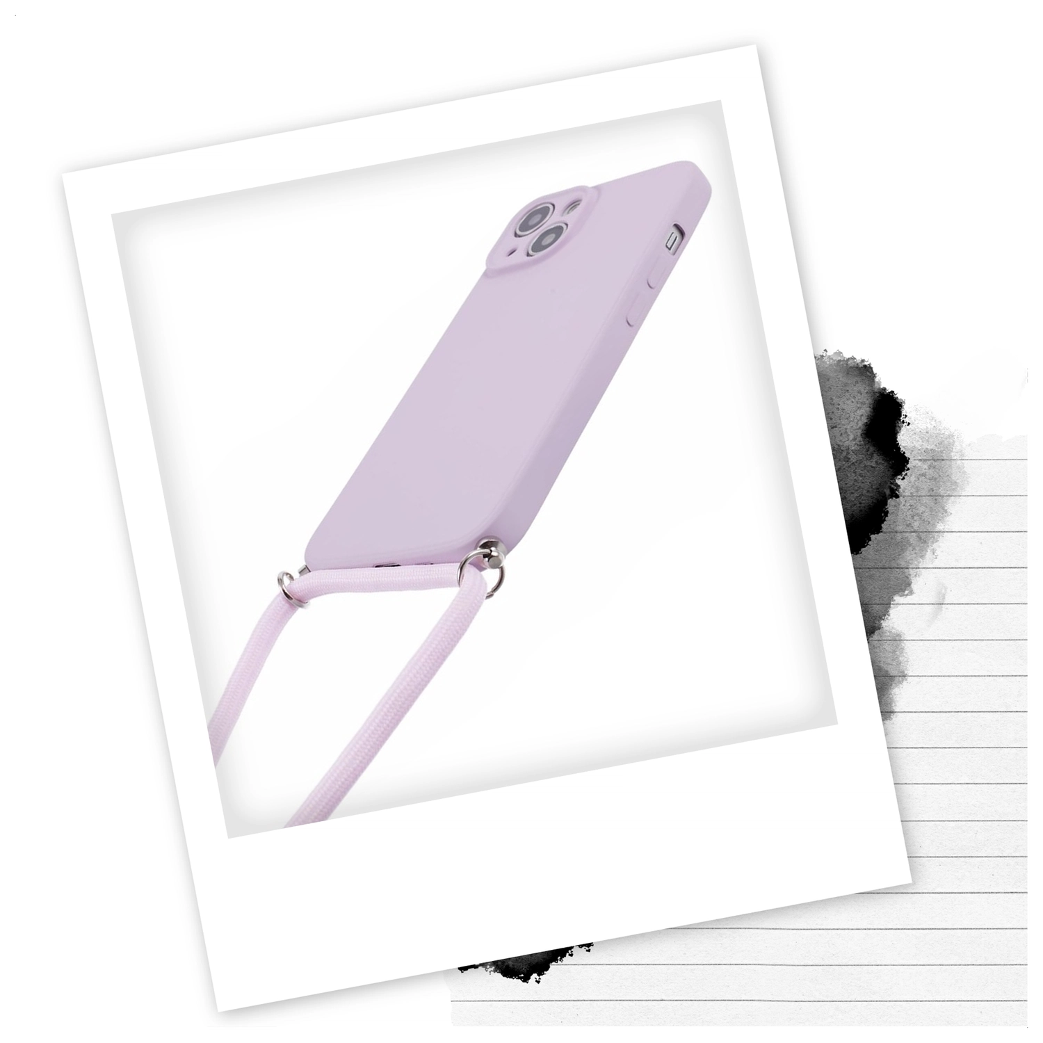 Apple iPhone 13 Hoesje met Koord en Camera Bescherming Back Cover Paars afbeelding 2