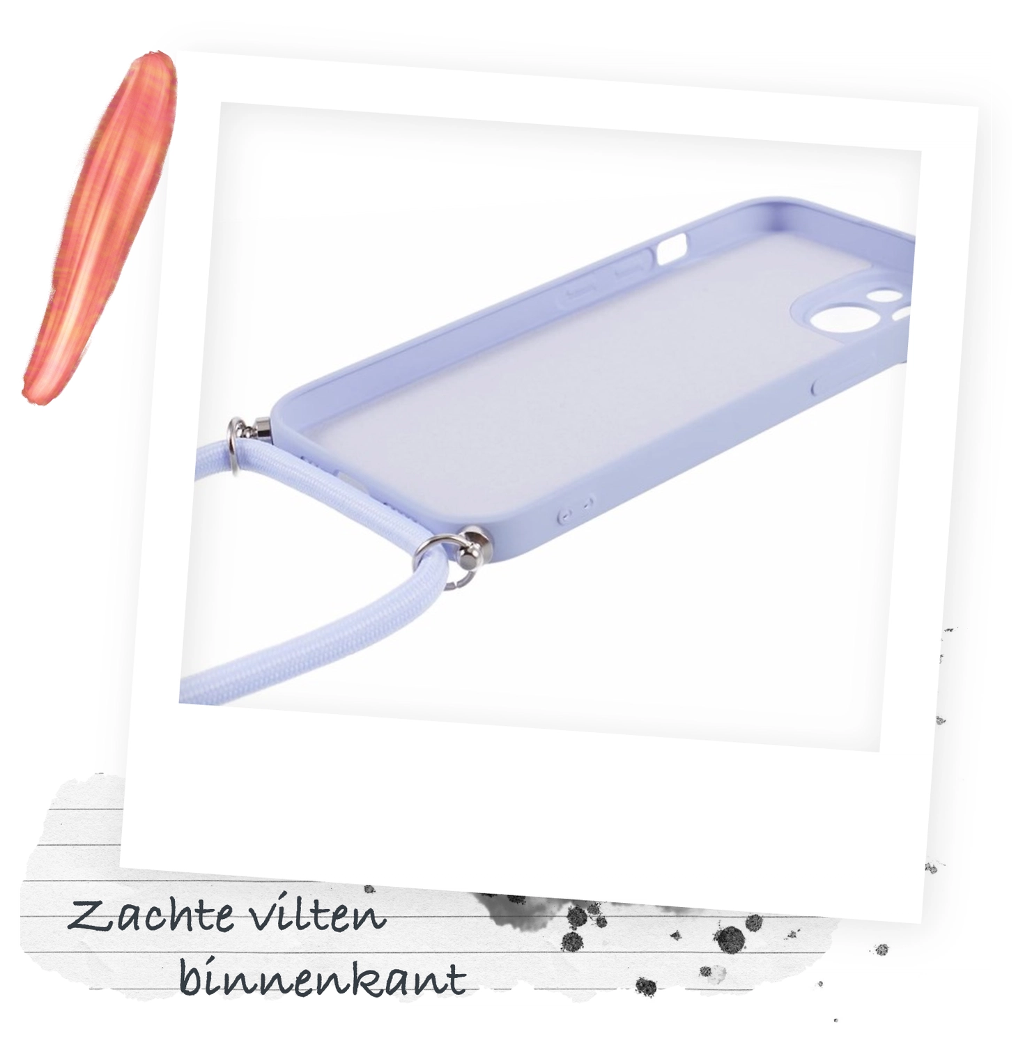 Apple iPhone 14 Hoesje met Koord en Camera Bescherming Back Cover Lichtpaars afbeelding 5