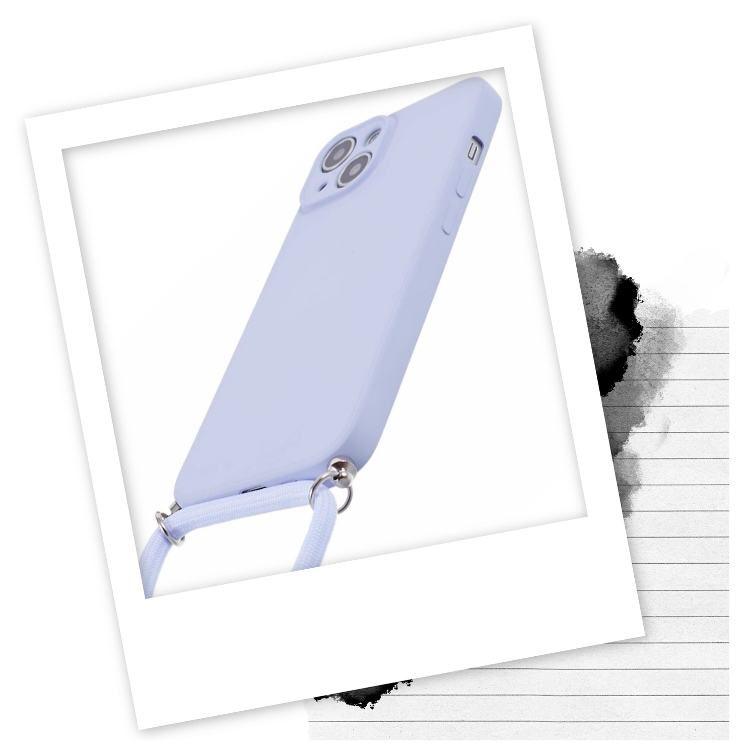 Apple iPhone 14 Hoesje met Koord en Camera Bescherming Back Cover Lichtpaars afbeelding 2