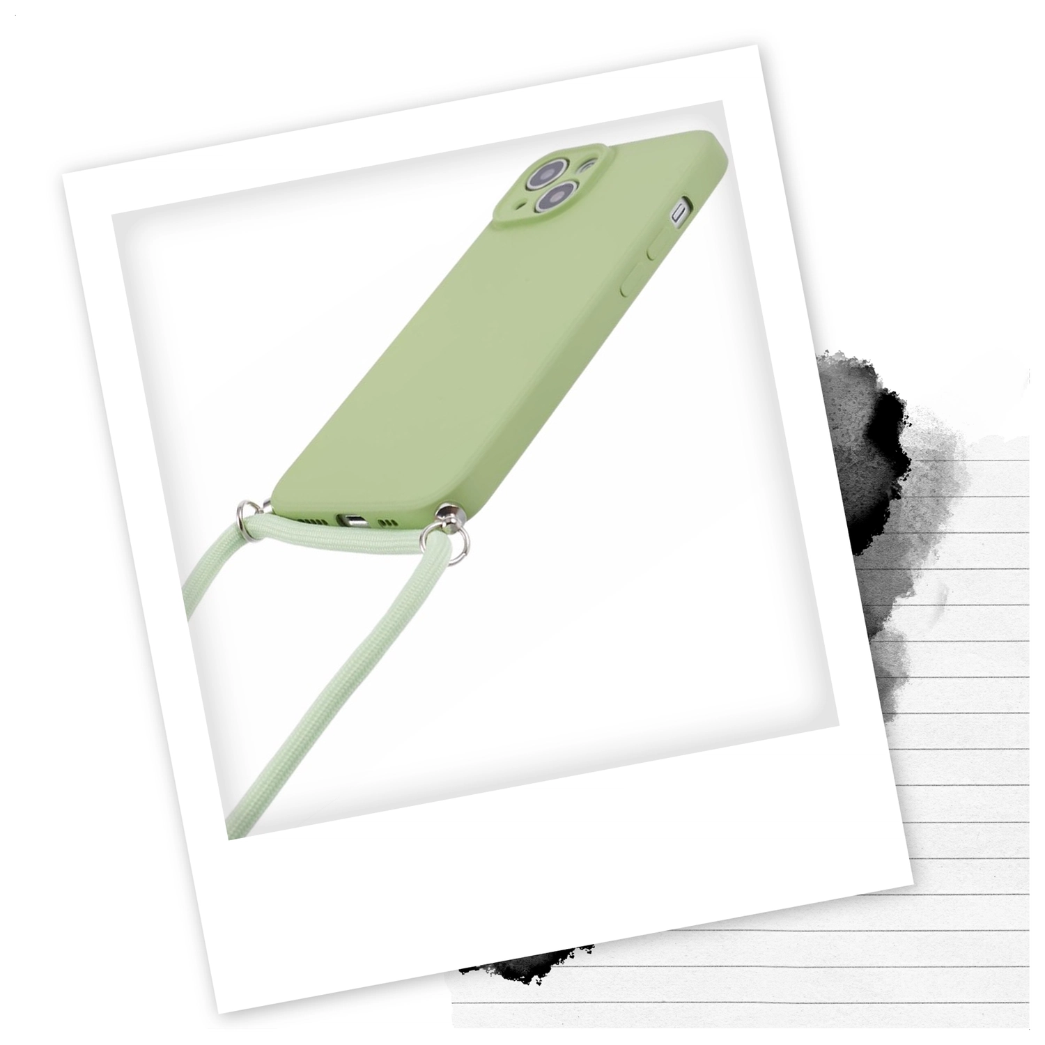Apple iPhone 14 Hoesje met Koord en Camera Bescherming Back Cover Matcha Groen afbeelding 2
