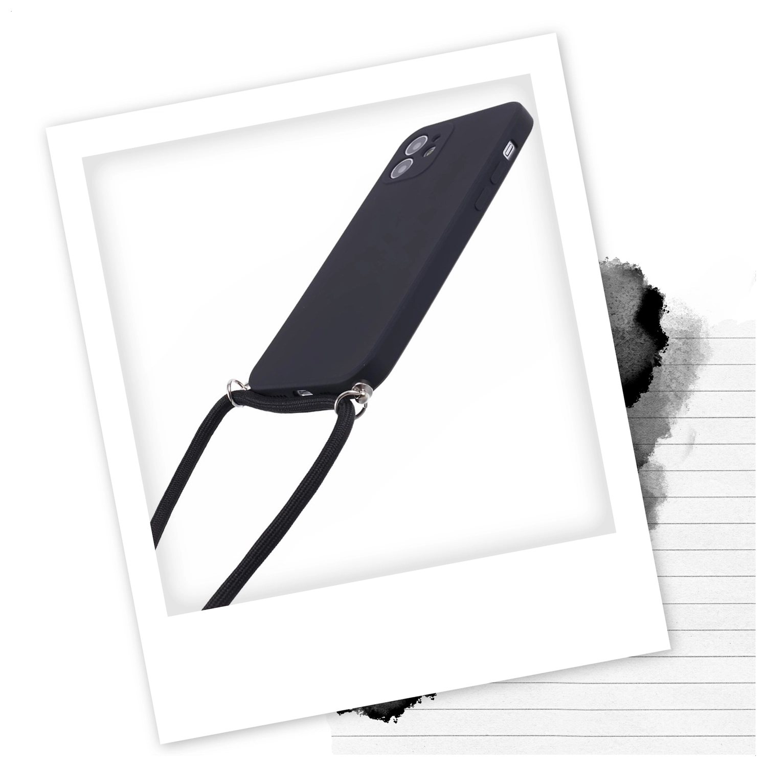 Apple iPhone 11 Hoesje met Koord en Camera Bescherming Back Cover Zwart afbeelding 2