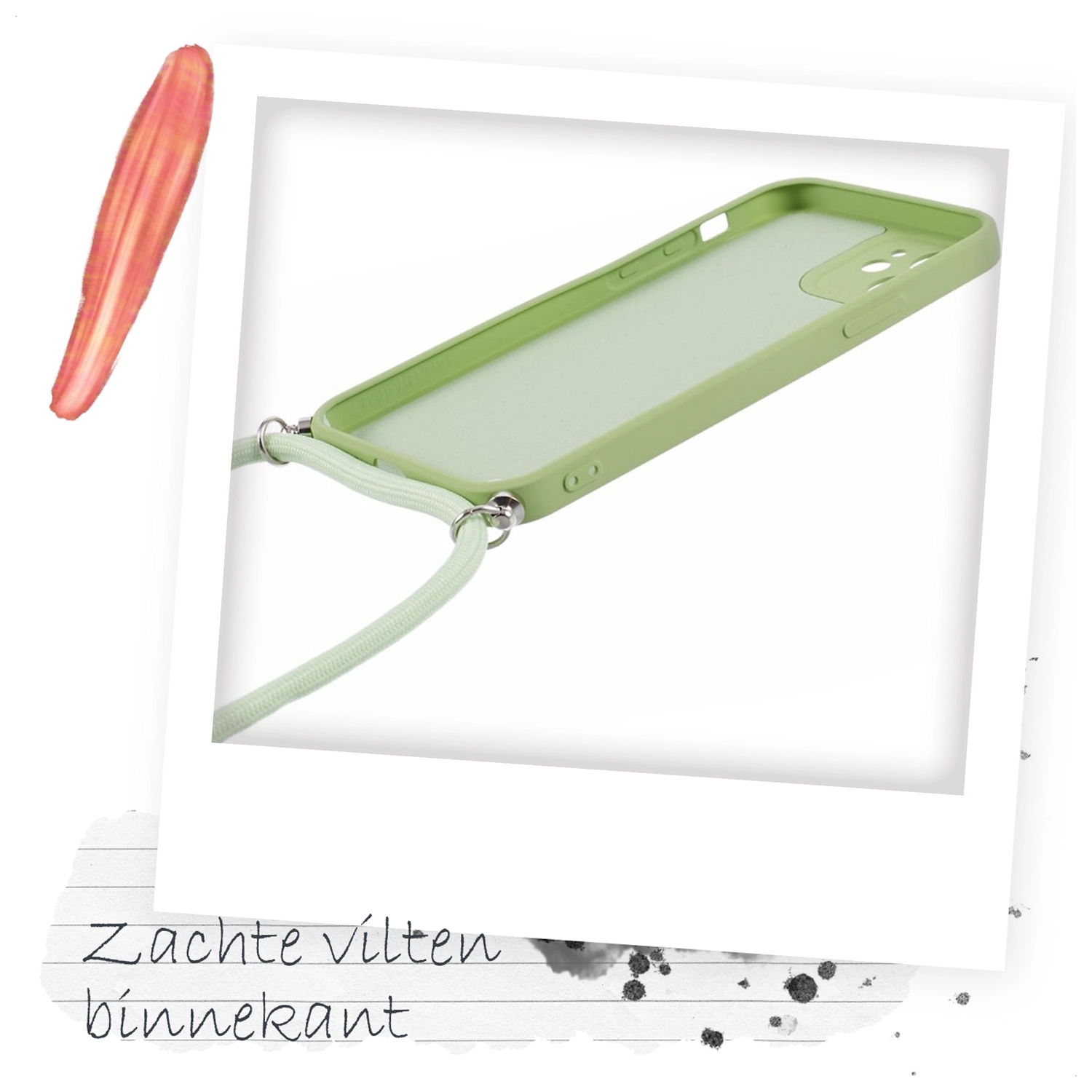 Apple iPhone 11 Hoesje met Koord en Camera Bescherming Back Cover Matcha Groen afbeelding 5