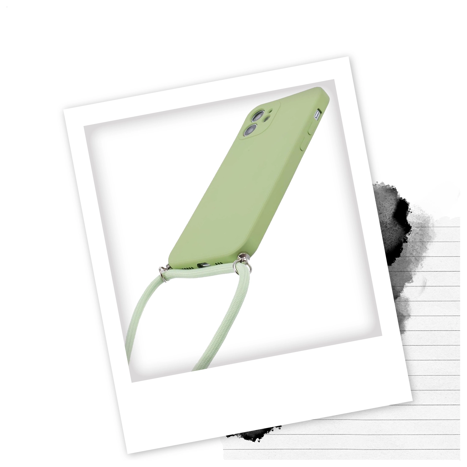 Apple iPhone 11 Hoesje met Koord en Camera Bescherming Back Cover Matcha Groen afbeelding 2