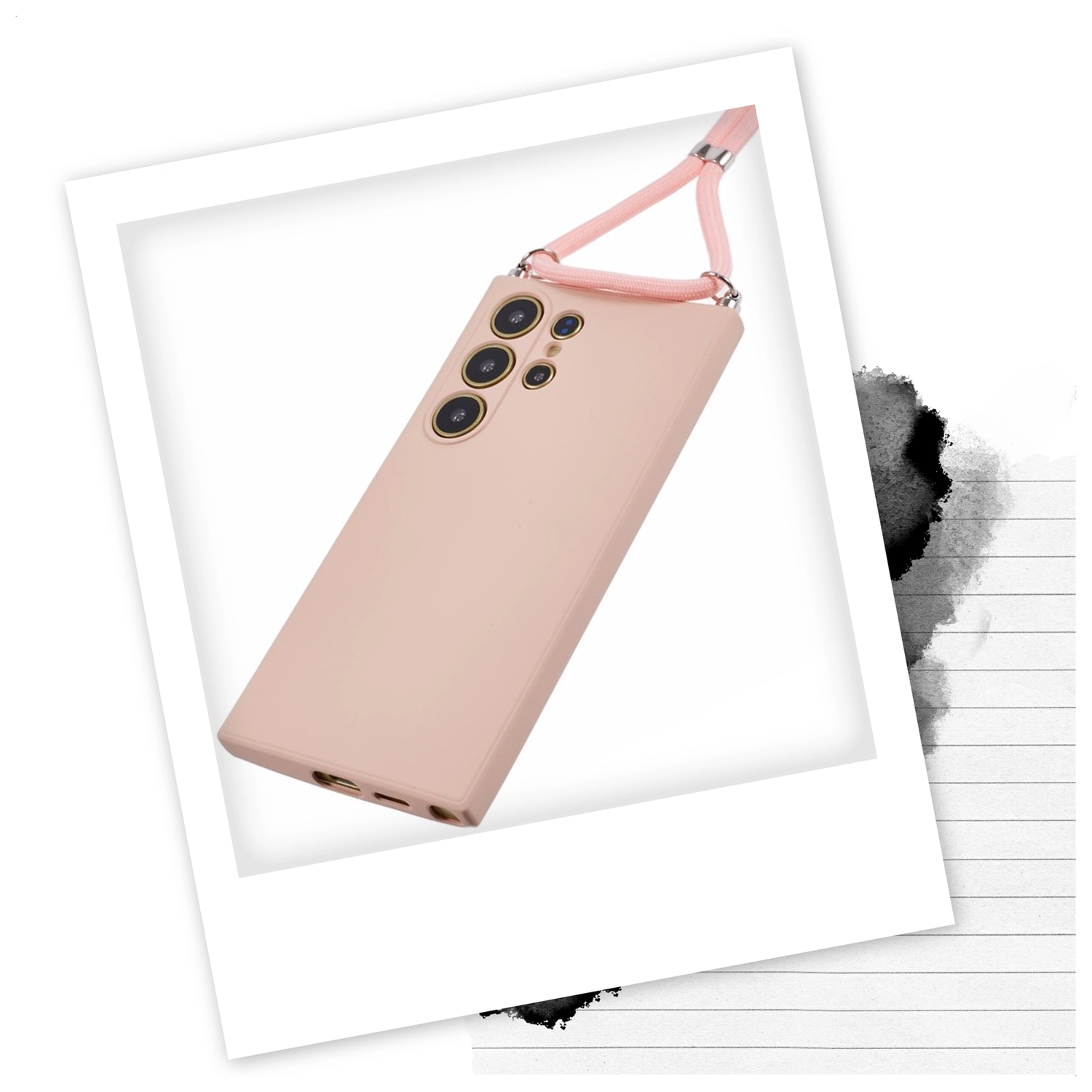 Samsung S25 Ultra Hoesje met Koord en Camera Bescherming Back Cover Roze afbeelding 2