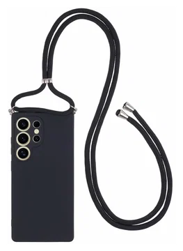 Samsung S25 Ultra Hoesje met Koord en Camera Bescherming Back Cover Zwart