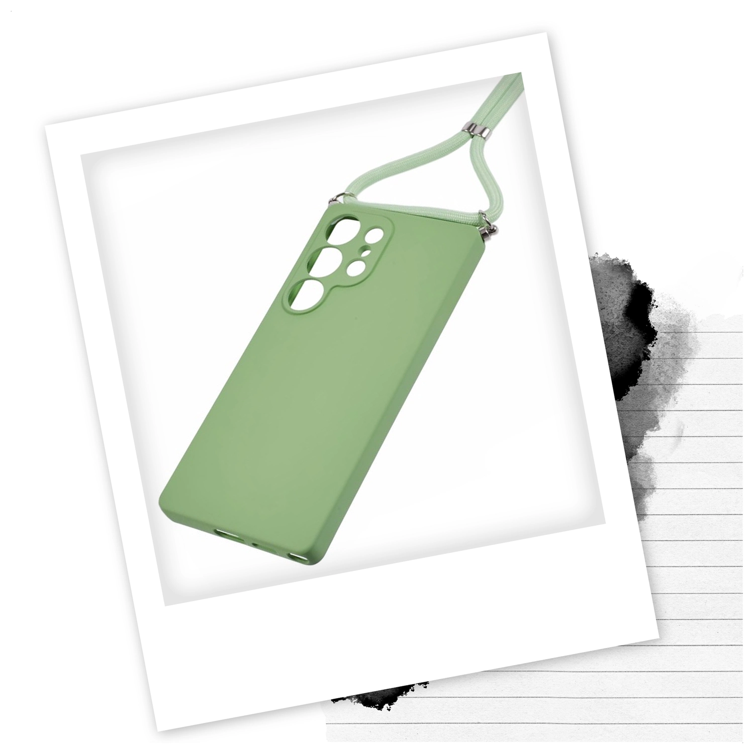 Samsung S25 Ultra Hoesje met Koord en Camera Bescherming Back Cover Matcha Groen afbeelding 2