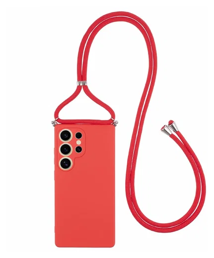 Samsung S25 Ultra Hoesje met Koord en Camera Bescherming Back Cover Rood afbeelding 1