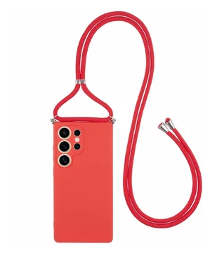 Samsung S25 Ultra Hoesje met Koord en Camera Bescherming Back Cover Rood